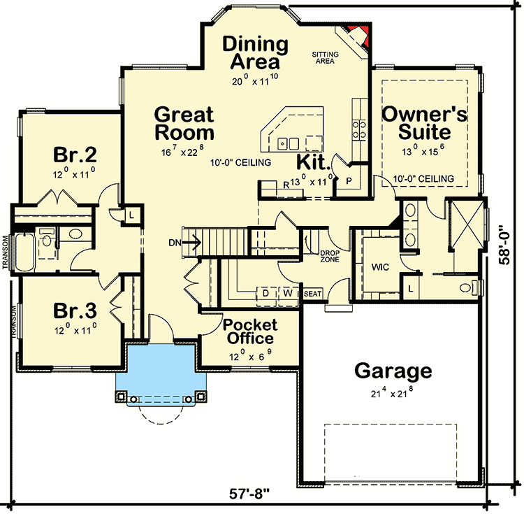 Plan 42358DB: Southern House Plan with Pocket Office - Floor Plan - Main Level - Southern, Traditional