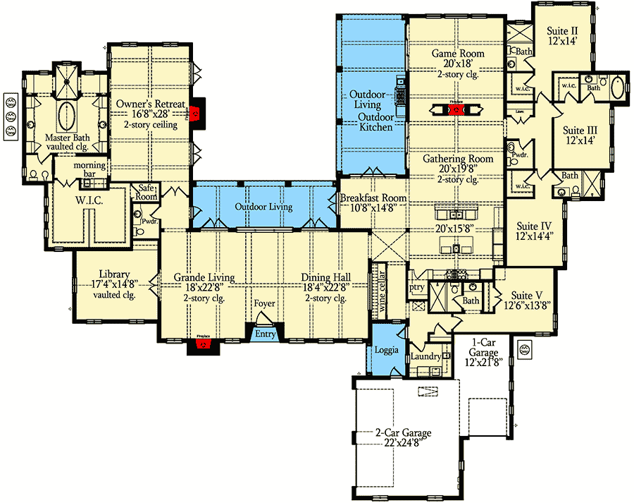Plan 42814MJ: Stunning Tuscan Abode - Floor Plan - Main Level - European, Mediterranean, Tuscan