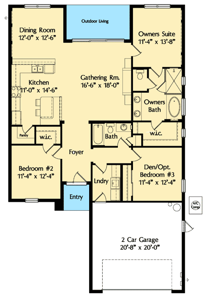 Plan 42818MJ: Perfect Starter or Retirement Home - Floor Plan - Main Level - Florida-Style, Mediterranean