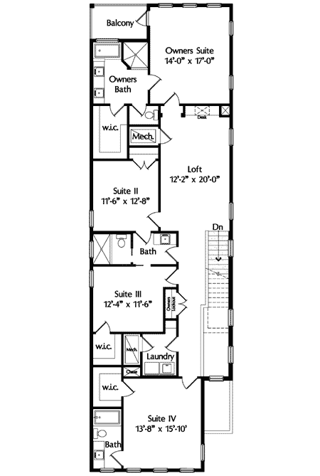 Plan 42823MJ: Narrow Lot Mediterranean House Plan - 3152 Sq Ft - Floor Plan - 2nd Floor - Florida-Style, Mediterranean