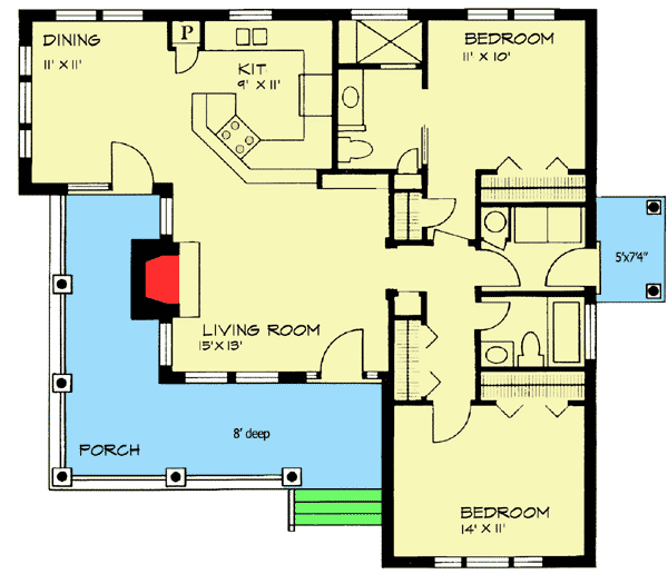 Plan 46000HC: Classic Hill Country House Plan - 1065 Ssq Ft - Floor Plan - Main Level - Cottage, Country, Hill Country