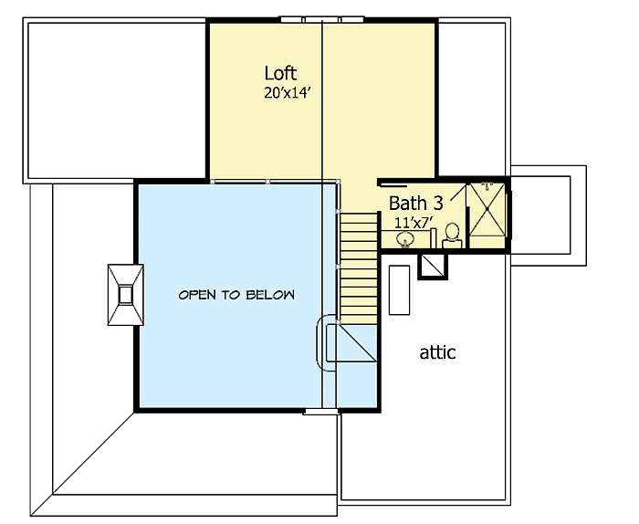 Plan 46015HC: Rustic Country Home Plan with Large Loft with Full Bath - Floor Plan - 2nd Floor - Cottage, Country, Hill Country, Rustic
