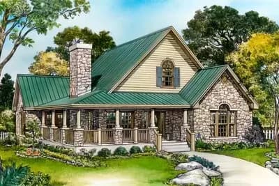 Rustic Country Home Plan with Large Loft with Full Bath