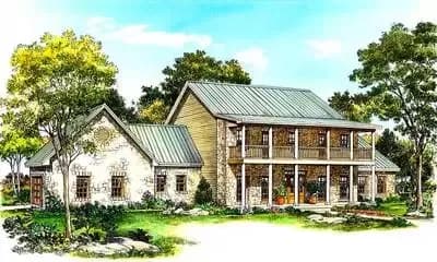 Hill Country House Plan with Double-Deck Porches Front and Back