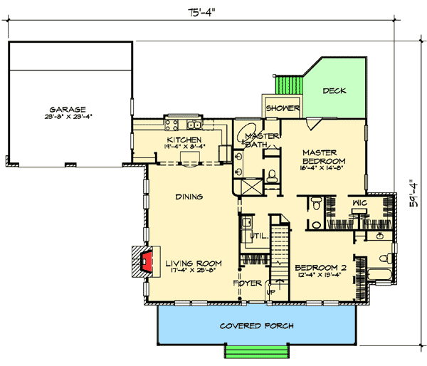 Plan 46048HC: Two Bedrooms Up, Two Down - Floor Plan - Main Level - Country, Hill Country, Traditional