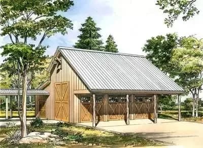 Rustic 3-Car Garage Plan With Shop