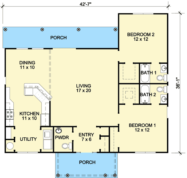 Plan 46062HC: Hill Country Cottage With Exterior Options - Floor Plan - Main Level - Cottage, Hill Country
