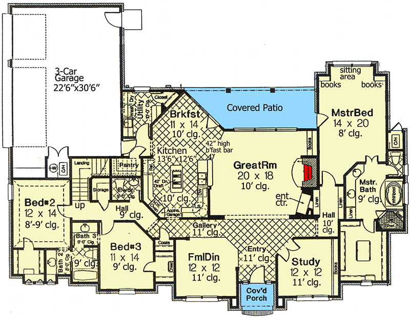 Plan 48034FM: Angled Nook Home Plan with Options - Floor Plan - Main Level - European, French Country
