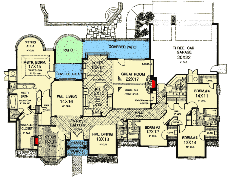 Plan 48072FM: 3500 Square Foot European-Style House Plan with Formal and Informal Spaces - Floor Plan - Main Level - European