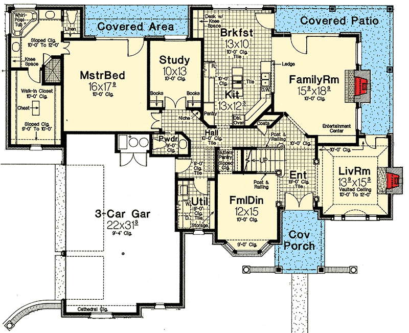 Plan 48073FM: 4 Bedroom French Country Home Plan - Floor Plan - Main Level - European, Traditional