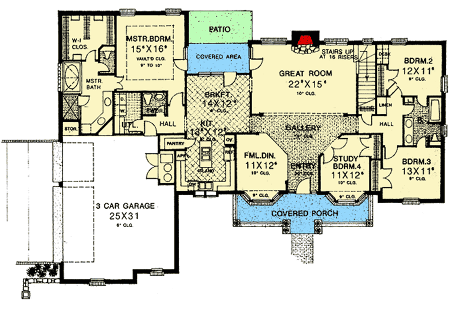 Plan 48081FM: 4 Bedroom Home Plan with Options - Floor Plan - Main Level - Country