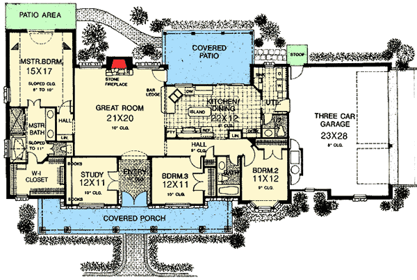 Plan 48084FM: 3 Bed Home Plan House Plan with Multiple Exteriors - Floor Plan - Main Level - Southern