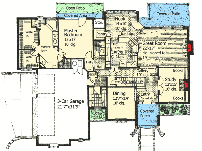 Plan 48090FM: European House Plan with Two-Story Family Room - Floor Plan - Main Level - European, French Country, Traditional