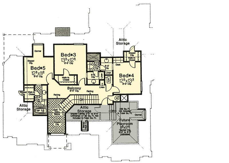 Plan 48104FM: Two Lower Floor Bedrooms - Floor Plan - 2nd Floor - European, French Country