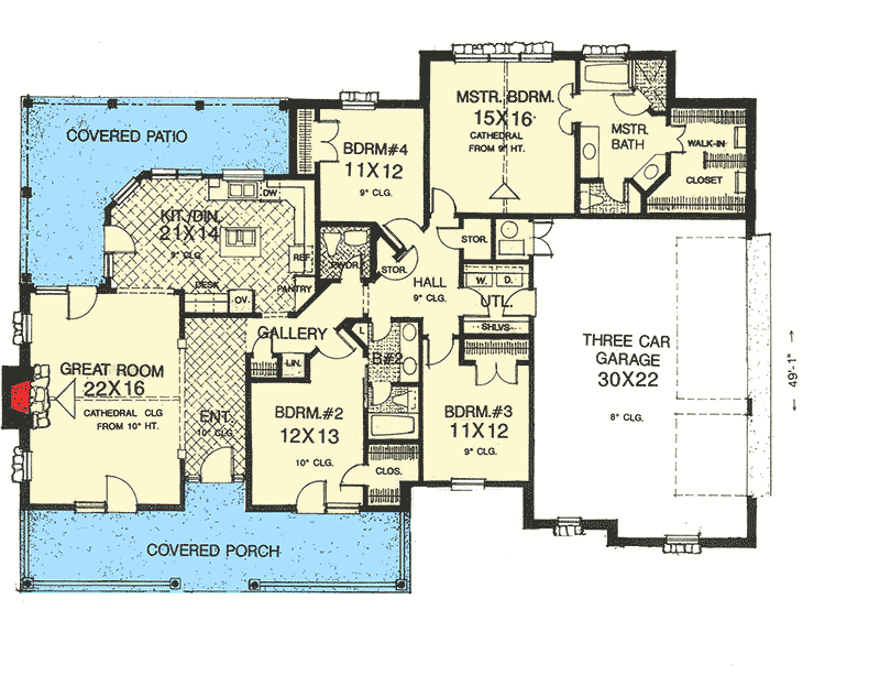 Plan 48111FM: Four Bedroom House Plan, Southern Style - Floor Plan - Main Level - Country, Southern