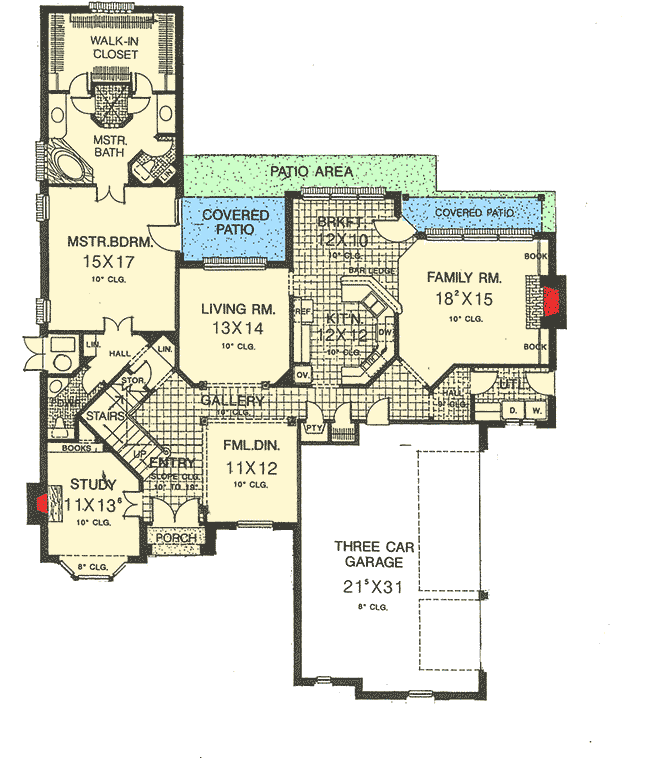 Plan 48117FM: Master Down with Angled Stair - Floor Plan - Main Level - European, Traditional