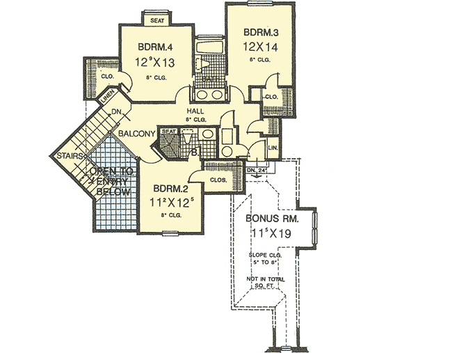 Plan 48117FM: Master Down with Angled Stair - Floor Plan - 2nd Floor - European, Traditional