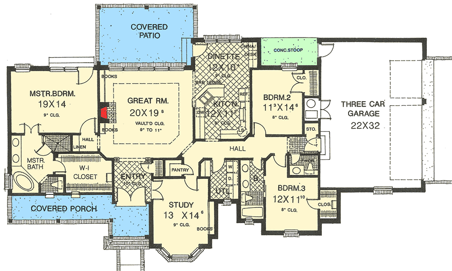 Plan 48135FM: One Level Living at its Best - Floor Plan - Main Level - Country, Traditional