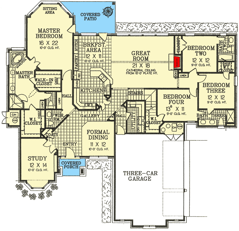 Plan 48254FM: European House Plan with Vaulted Great Room - Floor Plan - Main Level - European, French Country, Traditional
