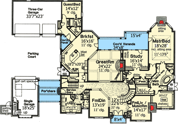 Plan 48266FM: Dream Home Plan with Three Staircases - Floor Plan - Main Level - European, French Country, Traditional