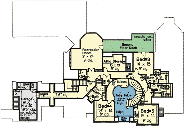 Plan 48266FM: Dream Home Plan with Three Staircases - Floor Plan - 2nd Floor - European, French Country, Traditional