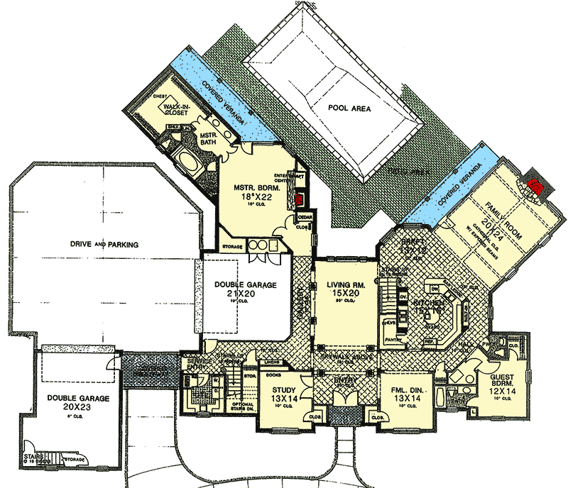 Plan 48267FM: Classic French Country Manor Home - Floor Plan - Main Level - European, French Country
