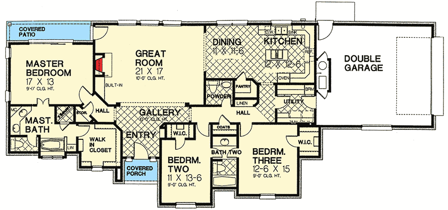 Plan 48286FM: European House Plan with Split Bedrooms - Floor Plan - Main Level - European, Traditional