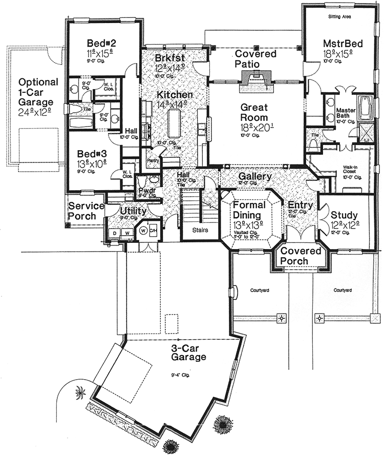 Plan 48290FM: European House Plan with Optional Rec Room - Floor Plan - Main Level - European, Traditional