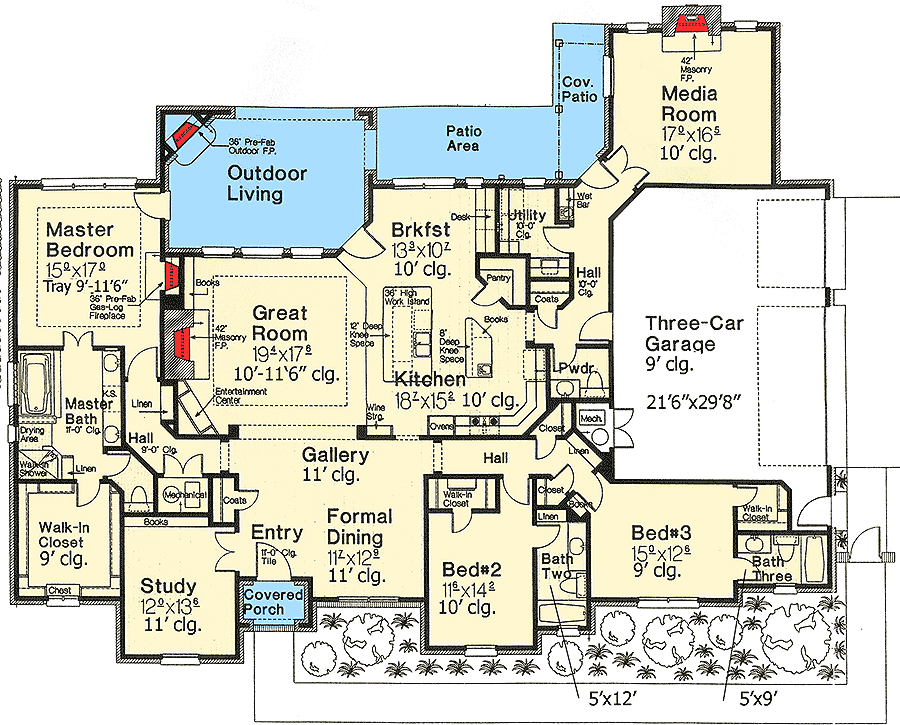 Plan 48293FM: Everything On One Floor - Floor Plan - Main Level - European, French Country, Traditional