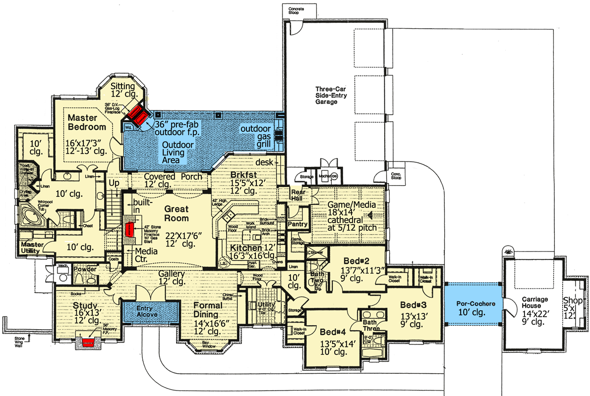 Plan 48296FM: Expansive French Country Home - Floor Plan - Main Level - European, French Country