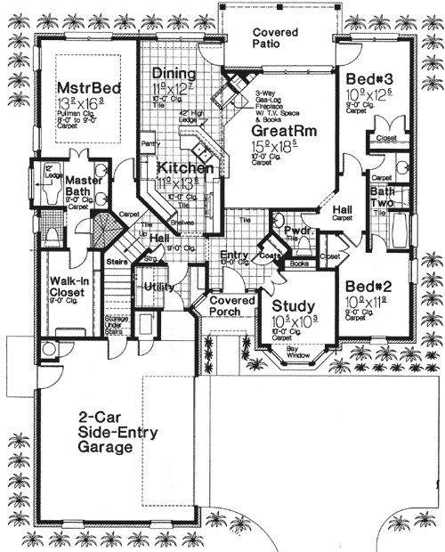 Plan 48313FM: French Country Home with Bonus Space - Floor Plan - Main Level - European, French Country