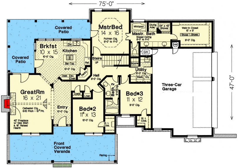 Plan 48322FM: Elegant Country Home Plan with Options - Floor Plan - Main Level - Country, Southern, Traditional