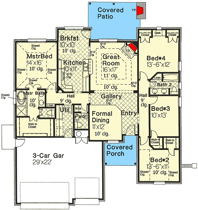 Plan 48325FM: Compact 3-Bed House Plan with 3-Car Garage - 2098 - Floor Plan - Main Level - European, Traditional