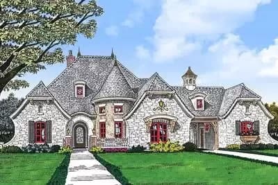 French Country Home Plan Grand Turret