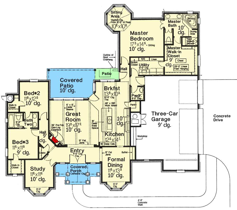 Plan 48330FM: One Level Living - Floor Plan - Main Level - European, French Country