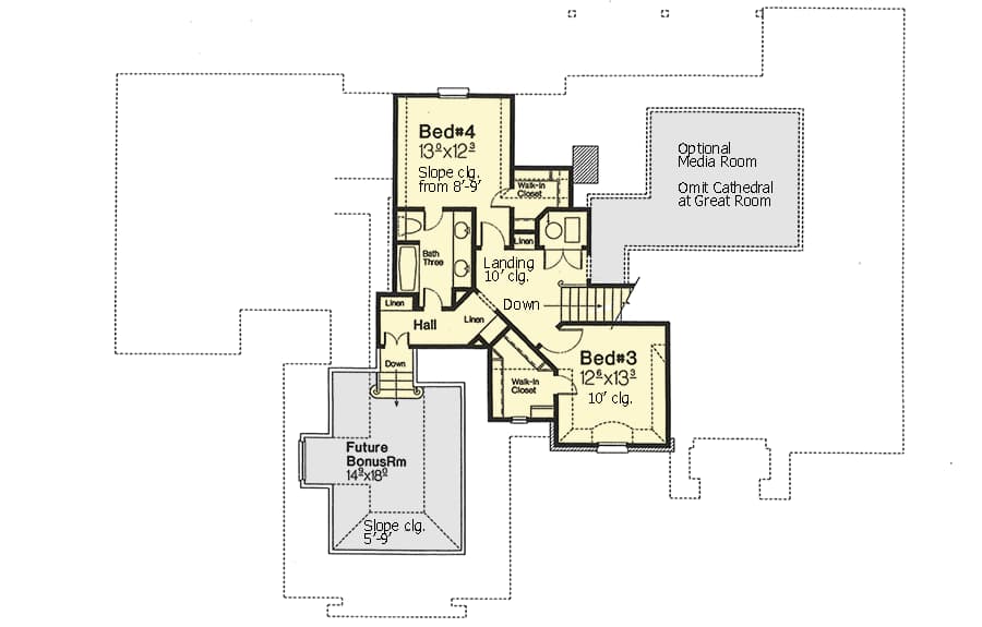 Plan 48332FM: Two Downstairs Bedrooms - Floor Plan - 2nd Floor - European, French Country