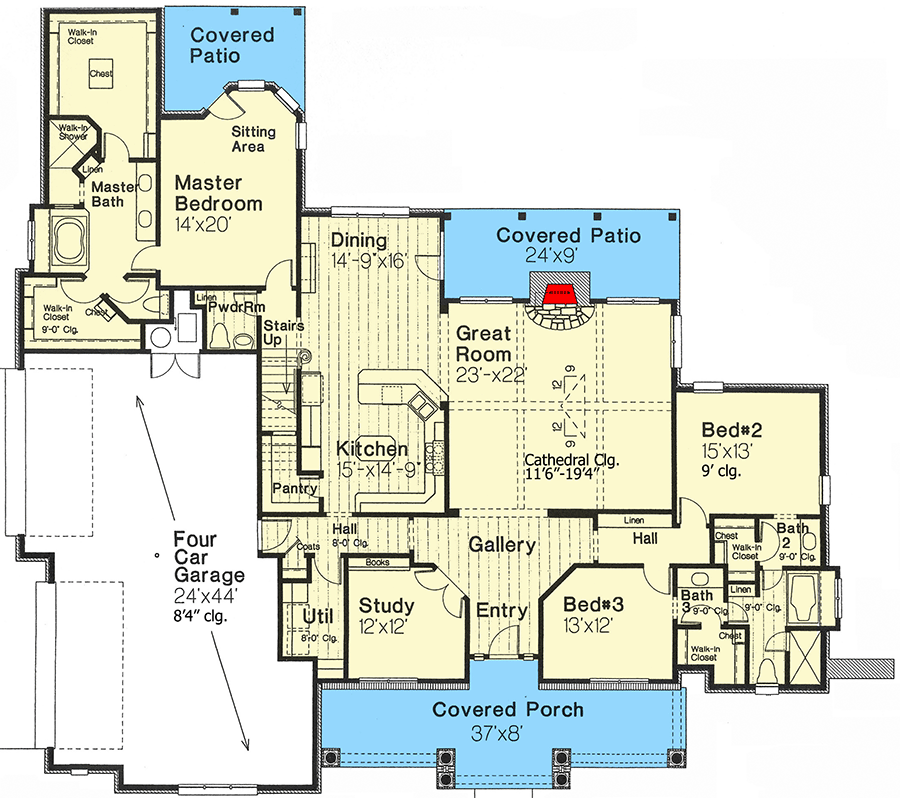 Plan 48351FM: 3-Bed House Plan with Optional Second Floor - Floor Plan - Main Level - Country, European, Southern