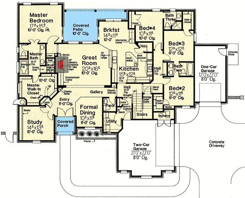 Plan 48365FM: French Country Home Plan with Split Bedrooms - Floor Plan - Main Level - European, French Country
