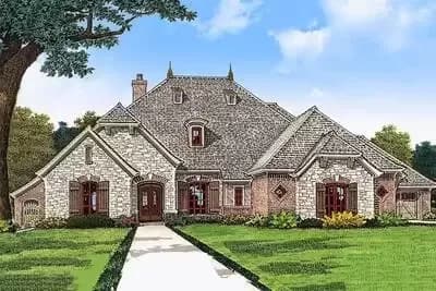 French Country Home Plan with Split Bedrooms