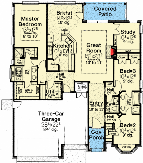 Plan 48370FM: Graceful Arched Entry - Floor Plan - Main Level - European, Traditional