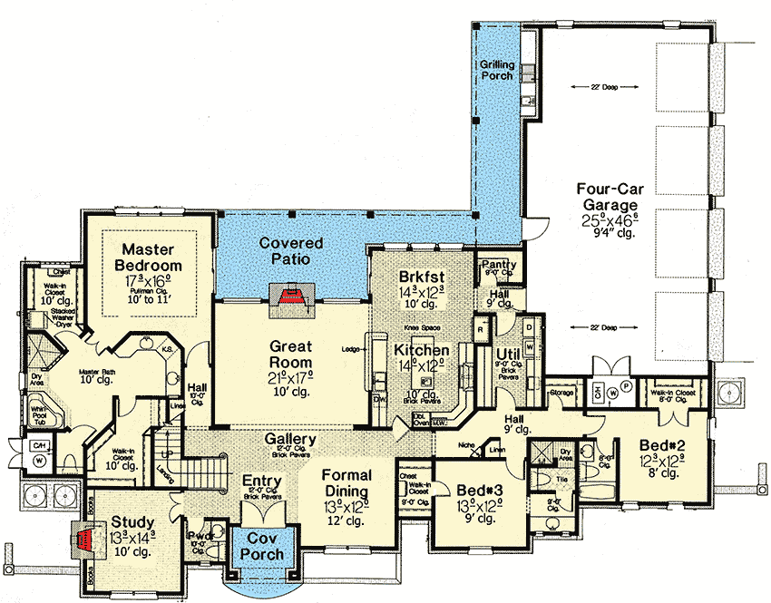 Plan 48373FM: 3 Bed House Plan with Old World Charm - 3063 Sq Ft - Floor Plan - Main Level - European, French Country