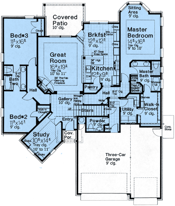 Plan 48376FM: Angled Study Design - Floor Plan - Main Level - European, French Country, Traditional