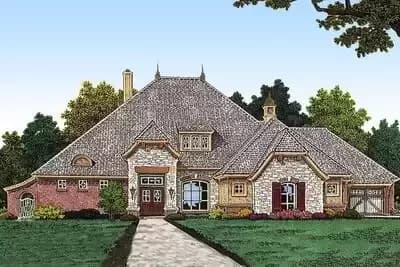 French Country Home Plan with Sunny Study or Hobby Room