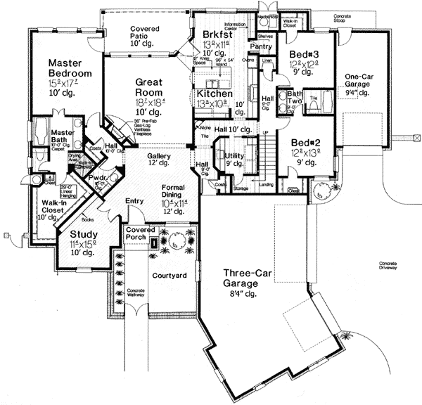 Plan 48378FM: Study in Front - Floor Plan - Main Level - European, French Country