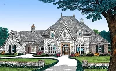 French Country Home Plan with Separate Guest Suite and Porte Cochere