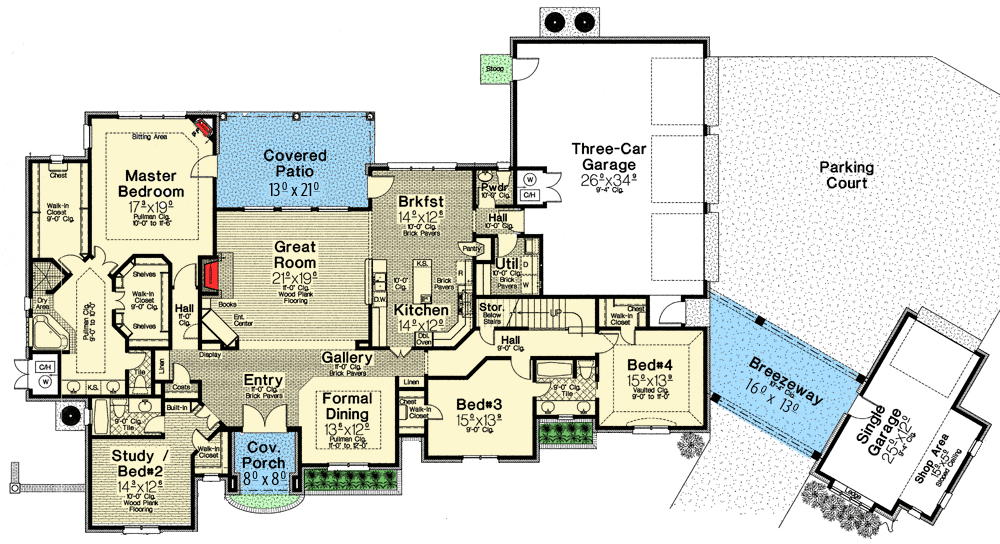Plan 48431FM: Grand European Manor Style Home Plan - 3193 Sq Ft - Floor Plan - Main Level - European, French Country