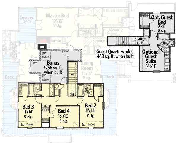 Plan 48443FM: Farmhouse Plan with Optional Guest Quarters - Floor Plan - 2nd Floor - Country, Farmhouse, Traditional, Victorian