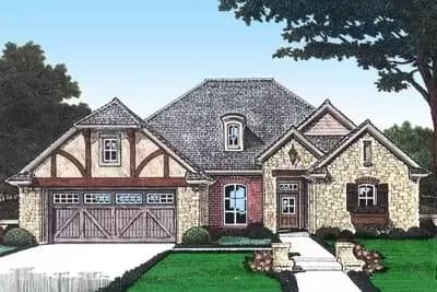 European House Plan with Tudor Detailing