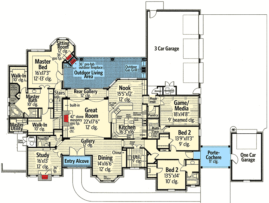 Plan 48514FM: Elegant 4 Bed French Country House Plan - Floor Plan - Main Level - European, French Country
