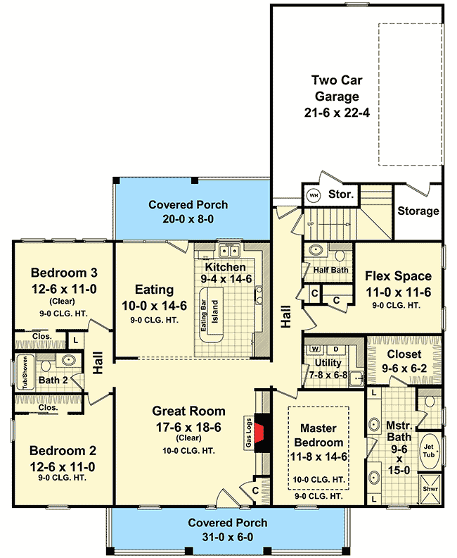 Plan 51029MM: Split Bedroom House Plan Packed with Features - 1888 Sq Ft - Floor Plan - Main Level - Southern, Traditional